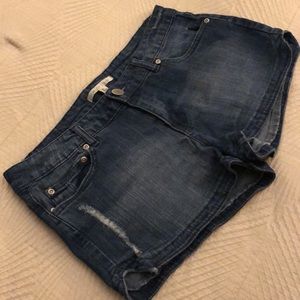 Forever 21 Dark Blue Denim Jean Short Size 29 w/some styled distress front/back